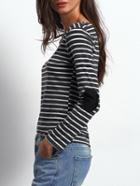 Shein Grey Striped Elbow Patch T-shirt