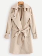 Shein Belted Cuff And Waist Rain Shield Back Coat
