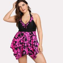 Shein Plus Flower Print Ruffle Swim Dress Set