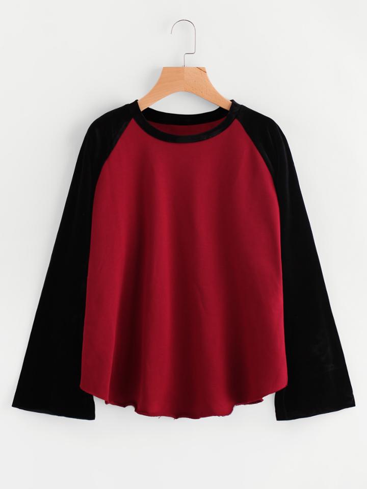 Shein Contrast Raglan Sleeve Raw Hem Tshirt