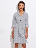 Shein Striped Knot Front Single Breasted Shirt Dress