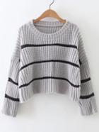 Shein Grey Striped Drop Shoulder Sweater