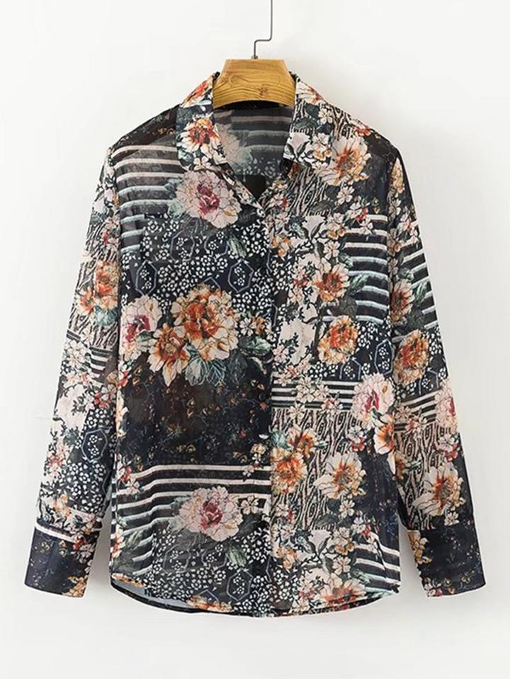 Shein Allover Florals Print Shirt