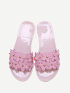 Shein Pink Flower Embellished Slide Flat Sandals