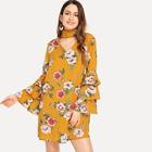 Shein Choker Neck Layered Flounce Sleeve Floral Dress