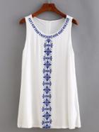 Shein White Embroidery Swing Tank Dress