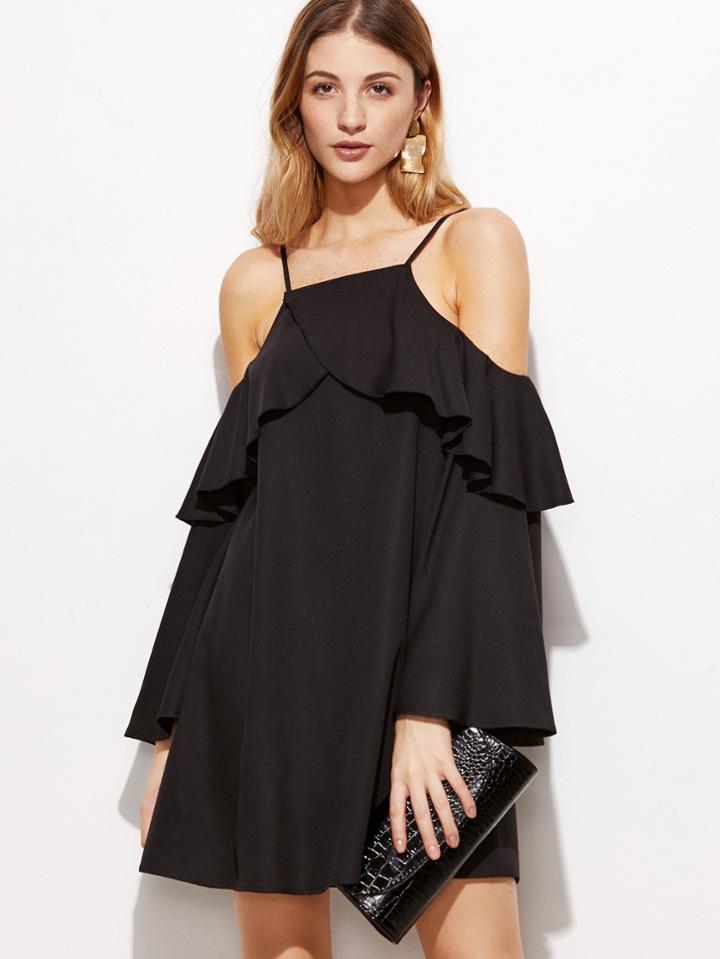 Shein Frill Trim Cold Shoulder Dress