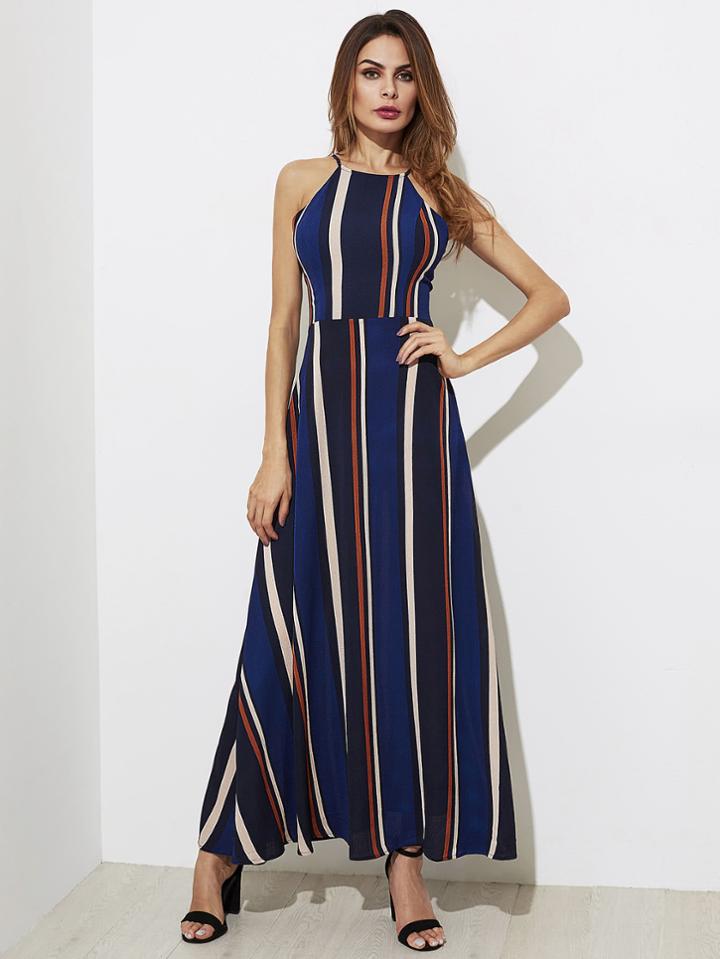 Shein Open Back Striped Cami Dress