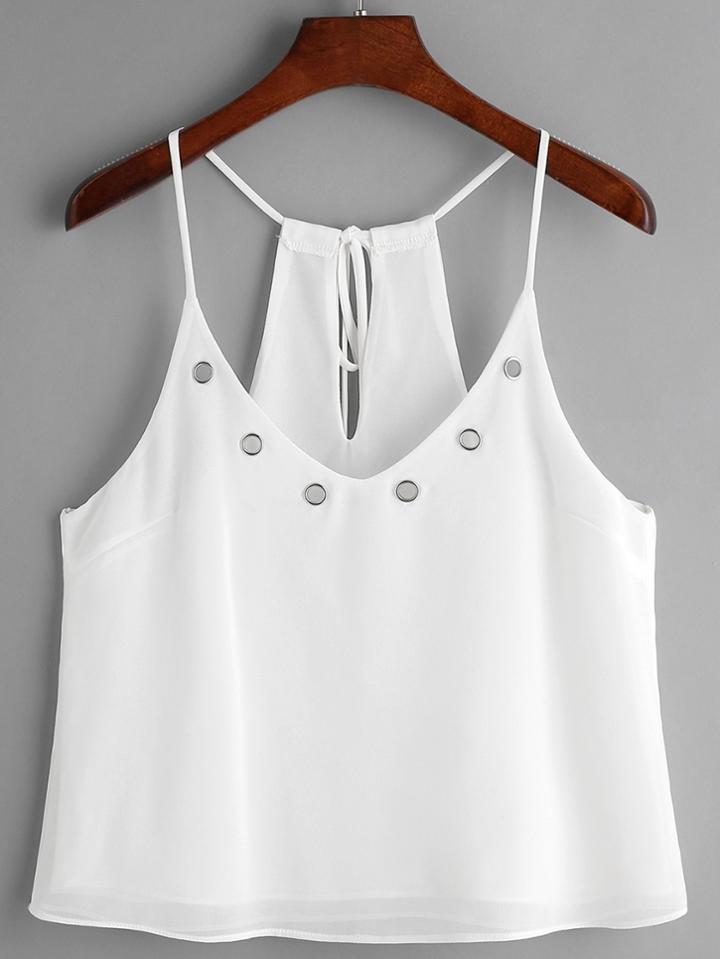 Shein White Metal Eyelet Tie Back Chiffon Cami Top