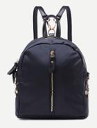 Shein Black Faux Leather Double Strap Zipper Backpack