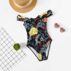Shein Girls Floral Cut-out Swimsuit