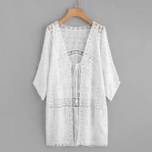 Shein Tie Front Lace Insert Embroidered Kimono