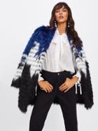 Shein Color Block Faux Fur Open Front Coat