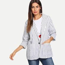 Shein Drop Shoulder Dual Pocket Striped Blazer