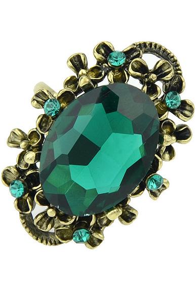 Shein Green Gemstone Gold Flower Ring