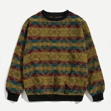 Shein Men Color Block Geometric & Stripe Print Sweatshirt