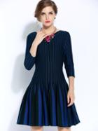 Shein Multicolor Round Neck Length Sleeve Knit Dress