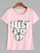 Shein Pink Flower Print Short Sleeve T-shirt