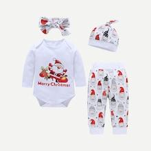 Shein Toddler Boys Christmas Print Jumpsuit & Pants & Hat & Headband