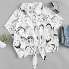 Shein Figure Print Knot Front Top