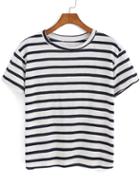 Shein Navy White Round Neck Striped Loose T-shirt