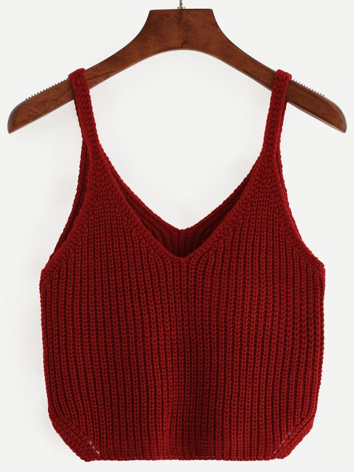 Shein Burgundy Spaghetti Strap V Neck Kint Top