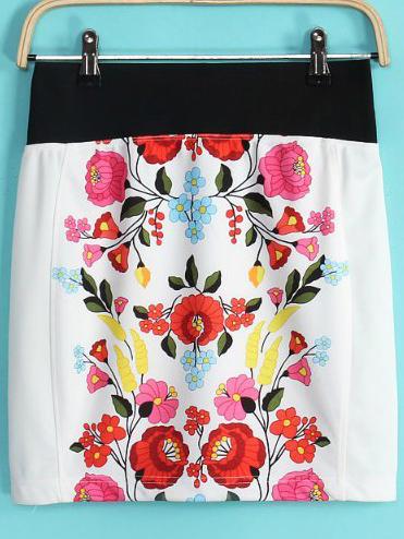 Shein White Floral Bodycon Skirt