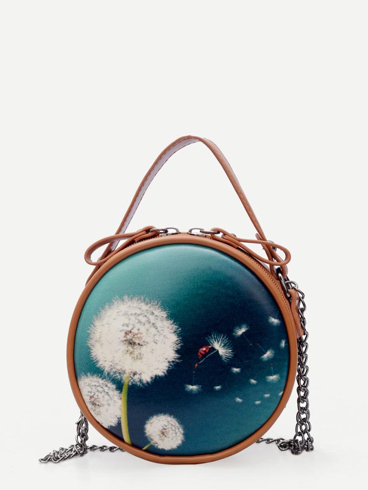 Shein Dandelion Print Zip Around Chain Bag
