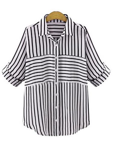 Shein White Lapel Striped Blouse