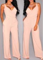 Rosewe Solid Light Pink Spaghetti Strap Straight Jumpsuit