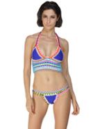 Shein Blue Crochet Trim Strappy Bikini Set