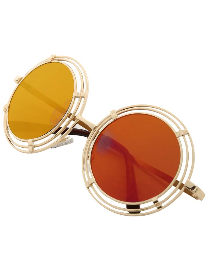 Shein Cutout Red Lenses Round Sunglasses