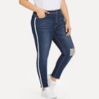 Shein Plus Contrast Side Seam Raw Hem Jeans