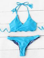 Shein Woven Strap Wrap Bikini Set With Tassel