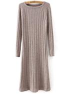 Shein Coffee Round Neck Cable Knit Split Dress