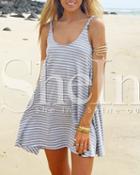 Shein Grey Spaghetti Strap Striped Dress