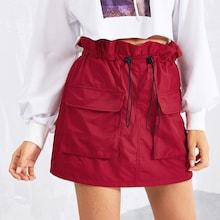 Shein Ruffle Drawstring Waist Pocket Detail Skirt