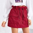 Shein Ruffle Drawstring Waist Pocket Detail Skirt
