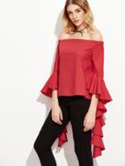 Shein Red Dramatic Ruffle Sleeve Off The Shoulder Top