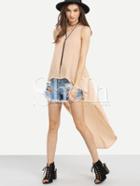 Shein Apricot Sleeveless High Low Blouse