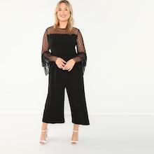 Shein Plus Dot Mesh Yoke Wide Leg Jumpsuit