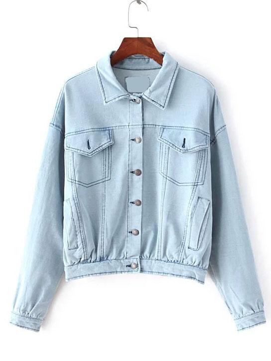 Shein Pale Blue Denim Trucker Jacket With Pocket