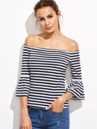 Shein Contrast Striped Off The Shoulder Bell Cuff T-shirt