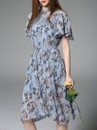 Shein Blue Print Pleated A-line Dress