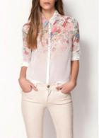 Rosewe Charming Turndown Collar Long Sleeve Floral Printed Blouse