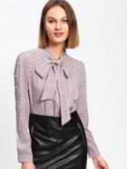 Shein Faux Pearl Tie Neck Blouse