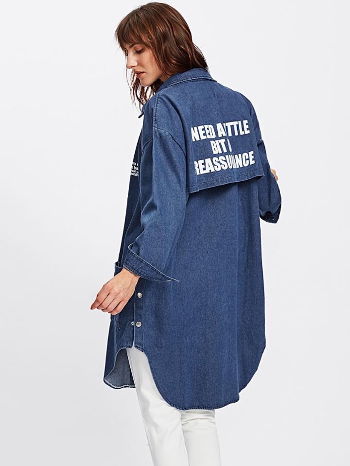 Shein Dolphin Hem Drop Shoulder Denim Coat