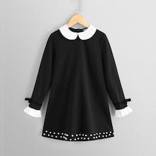 Shein Girls Beaded Hem Contrast Collar Dress