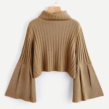 Shein Bell Sleeve Rolled Neck Jumper