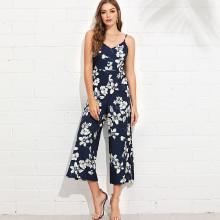 Shein V Neckline Split Side Floral Jumpsuit
